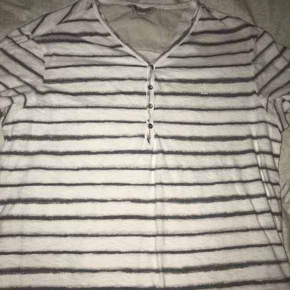 Men's Calvin Klein T-Shirt Button Up V Neck - Picture 1 of 4